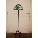 A metalware Tiffany style standard lamp with leaf