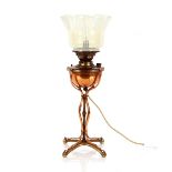 A W.A.S.Benson copper table oil lamp (converted to electr