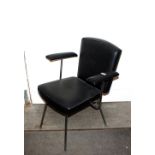 A retro steel and black leatherette elbow chair