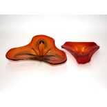 Two red Murano glass flower shaped dishes