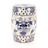 A pair of Chinese style blue and white barrel stoo