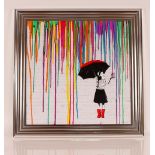 A Banksy style "Umbrella Girl" picture, in silvered frame