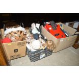 Three boxes of various soft toys etc