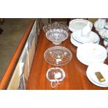 A cut glass cake stand and bowl, together within o