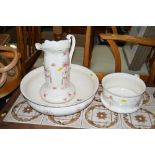 A rose decorated wash jug and bowl and matching ch