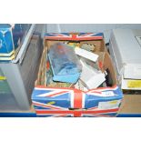 A box containing vintage Scalextric cars etc.