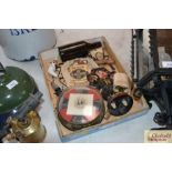 A box of various vintage pub related items includi