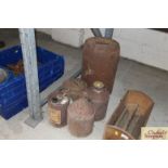 Five various old oil containers