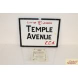 An original "Temple Avenue EC4" vitreous white gla