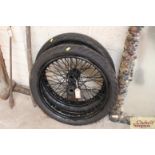 A pair of 19" approx. spoke wheels and tyres