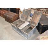 A large vintage pine twin lidded carpenters tools chest