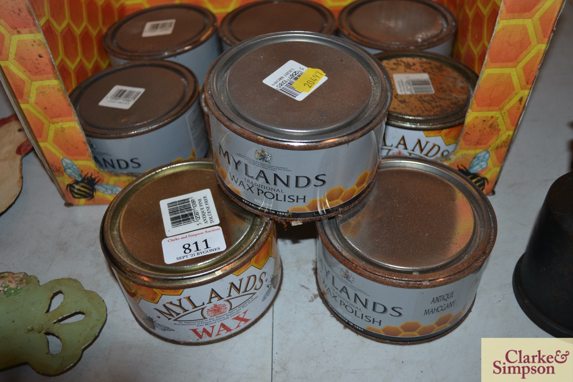 Nine Mylands Wax polish tins and a cardboard disp - Image 2 of 3