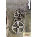 Four large cast iron shepherd hut wheels