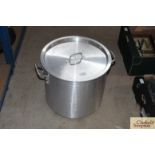 A large aluminium boiling pan with lid