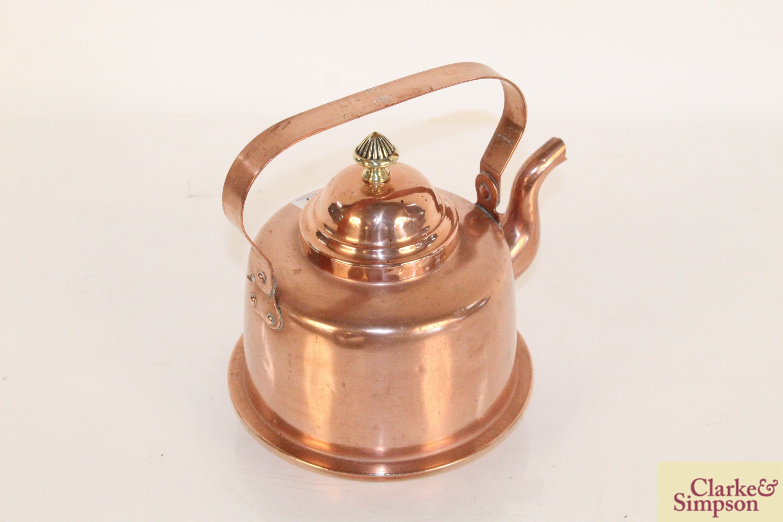 A Skultuna pot bellied stove copper kettle with sw - Image 2 of 4