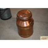 A coppered 5 gallon milk churn