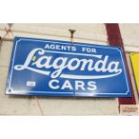 An enamel advertising sign "Agent For Lagonda Cars