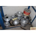 A quantity of various vintage aluminium cooking pa