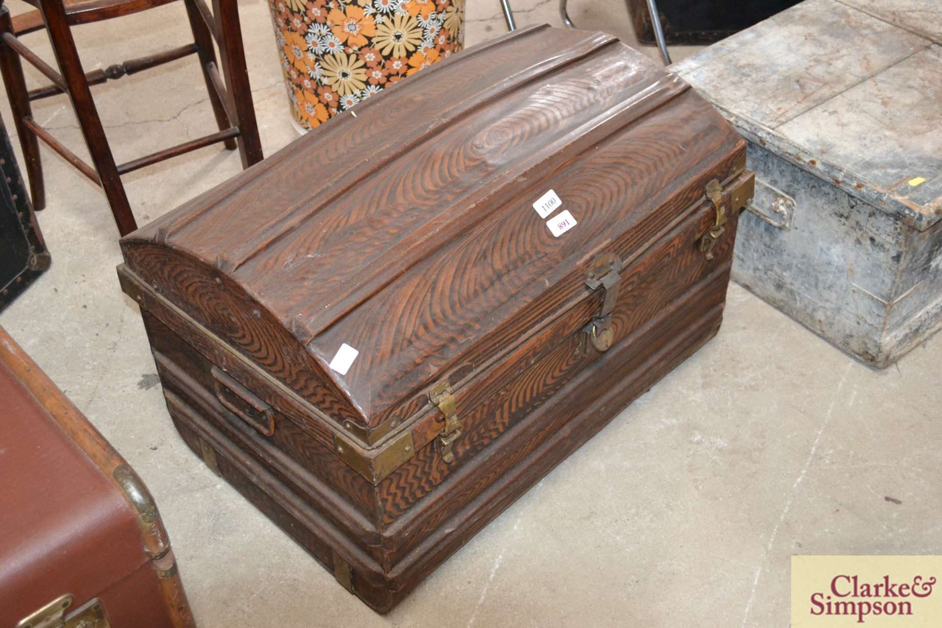 A Victorian japanned dome topped tin trunk - Image 2 of 2