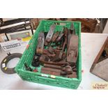 A tray and contents of various moulding planes, two Stanley planes (no 4 and 6) and other tools etc.