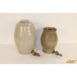 Two glazed stoneware barrels, 4 gallon and 2 gallo