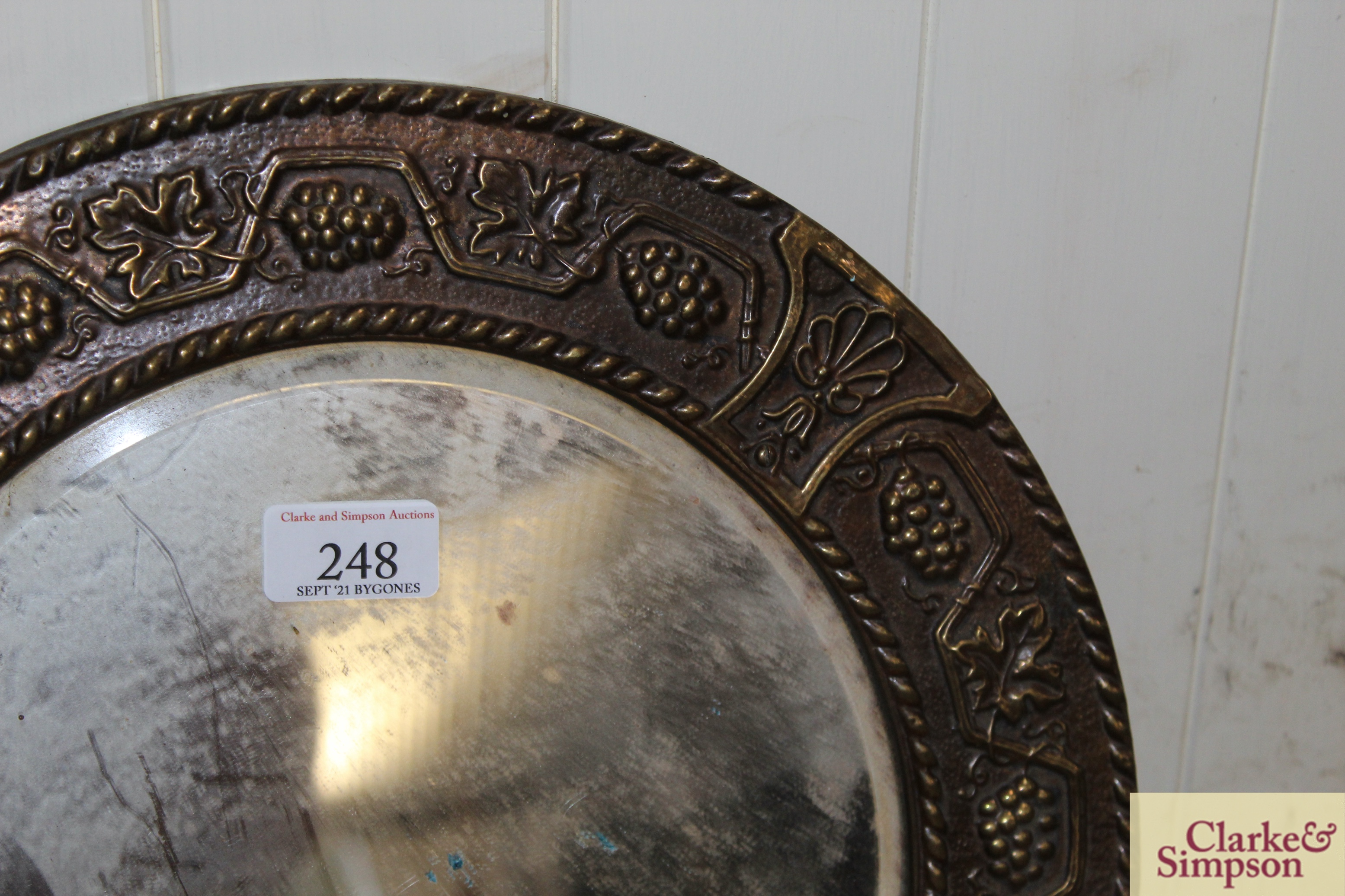 A circular brass framed bevel edged wall mirror wi - Image 2 of 5
