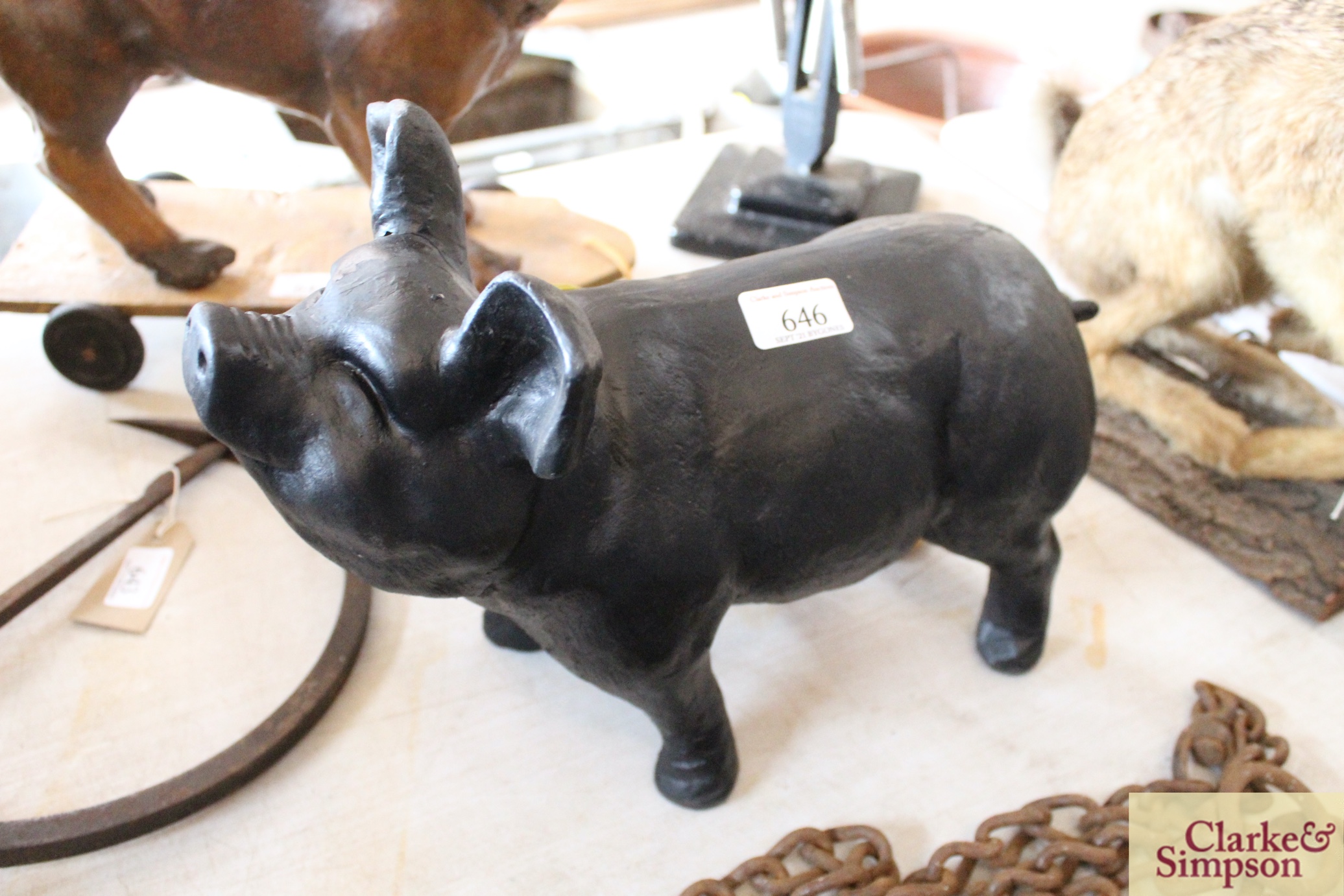 A composition humorous model of a black pig