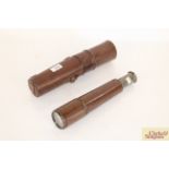 A brass and leather mounted four draw telescope co