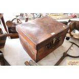 A vintage leather and brass mounted hat box, the lid