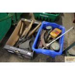Two boxes of miscellaneous tools including garden