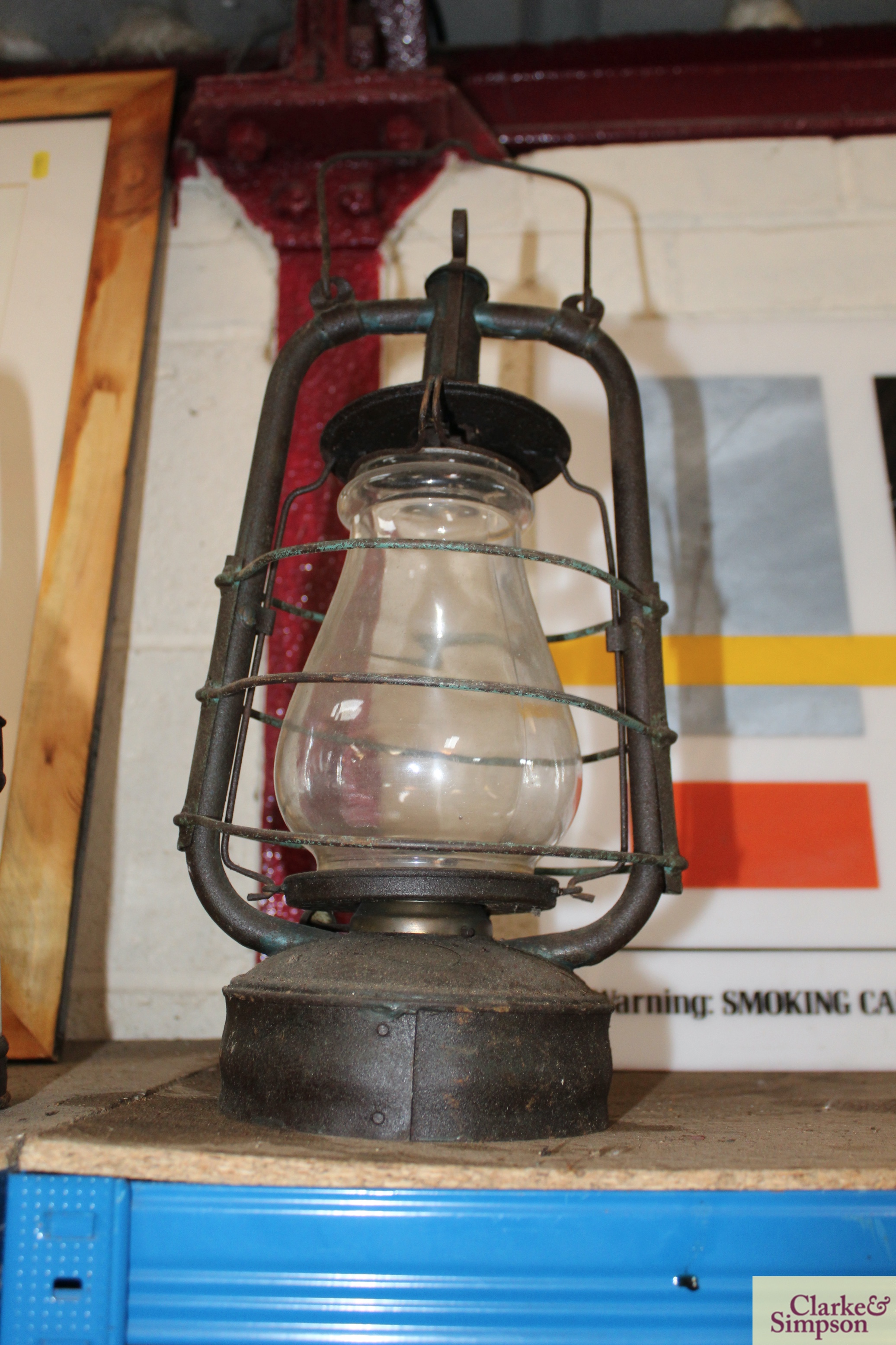 A vintage metal ware Hurricane lamp and a shepherds - Image 5 of 5