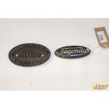 A small enamel "Lagonda" oval sign, 4" x 1½", and