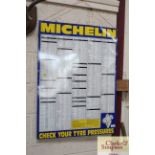 A tin Michelin Tyre Pressure chart, approx. 34" x 25"