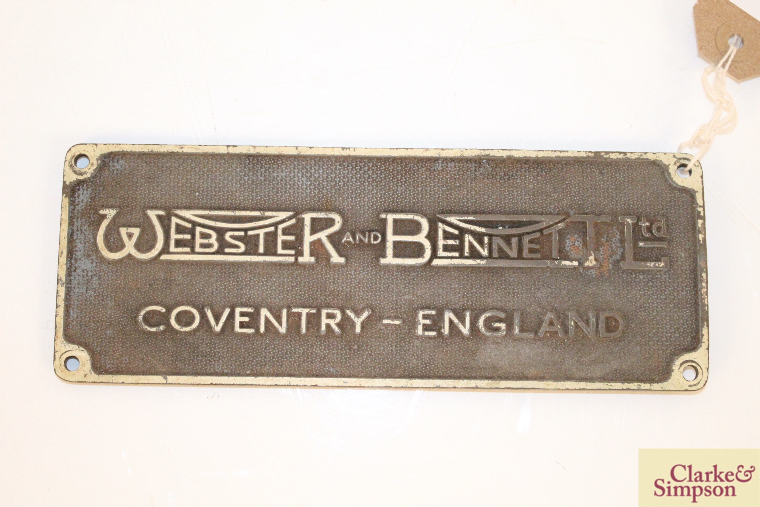 A Webster & Bennett Ltd of Coventry brass sign, 8" - Image 2 of 3