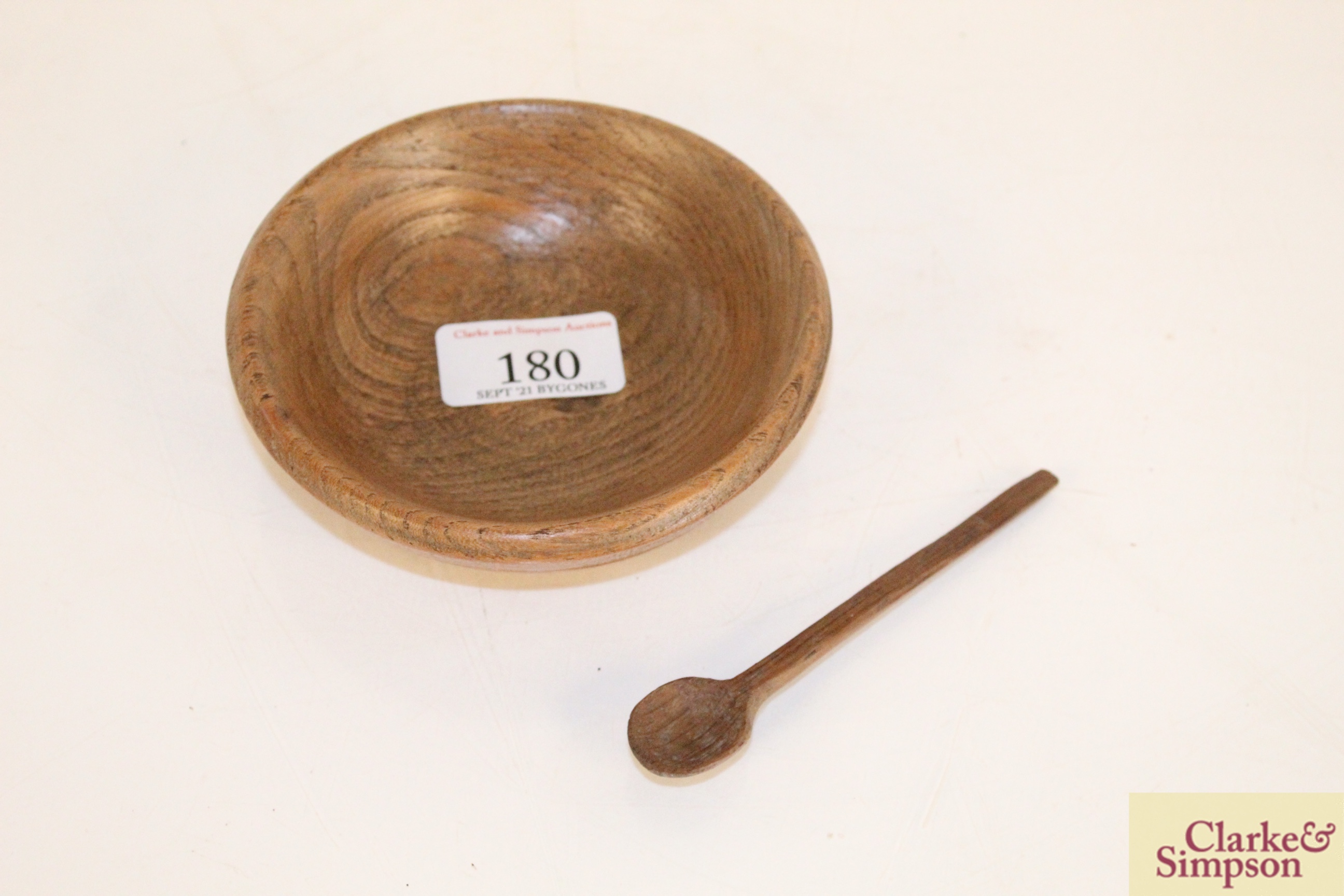 A 19th Century Treen infants food bowl and spoon