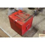 A red metal breathing apparatus box and contents