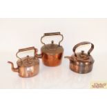 Three various size copper kettles