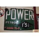 A rare 1920's "Power Petrol" sign, approx. 29½" x