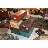 Five various vintage index card filing boxes and a