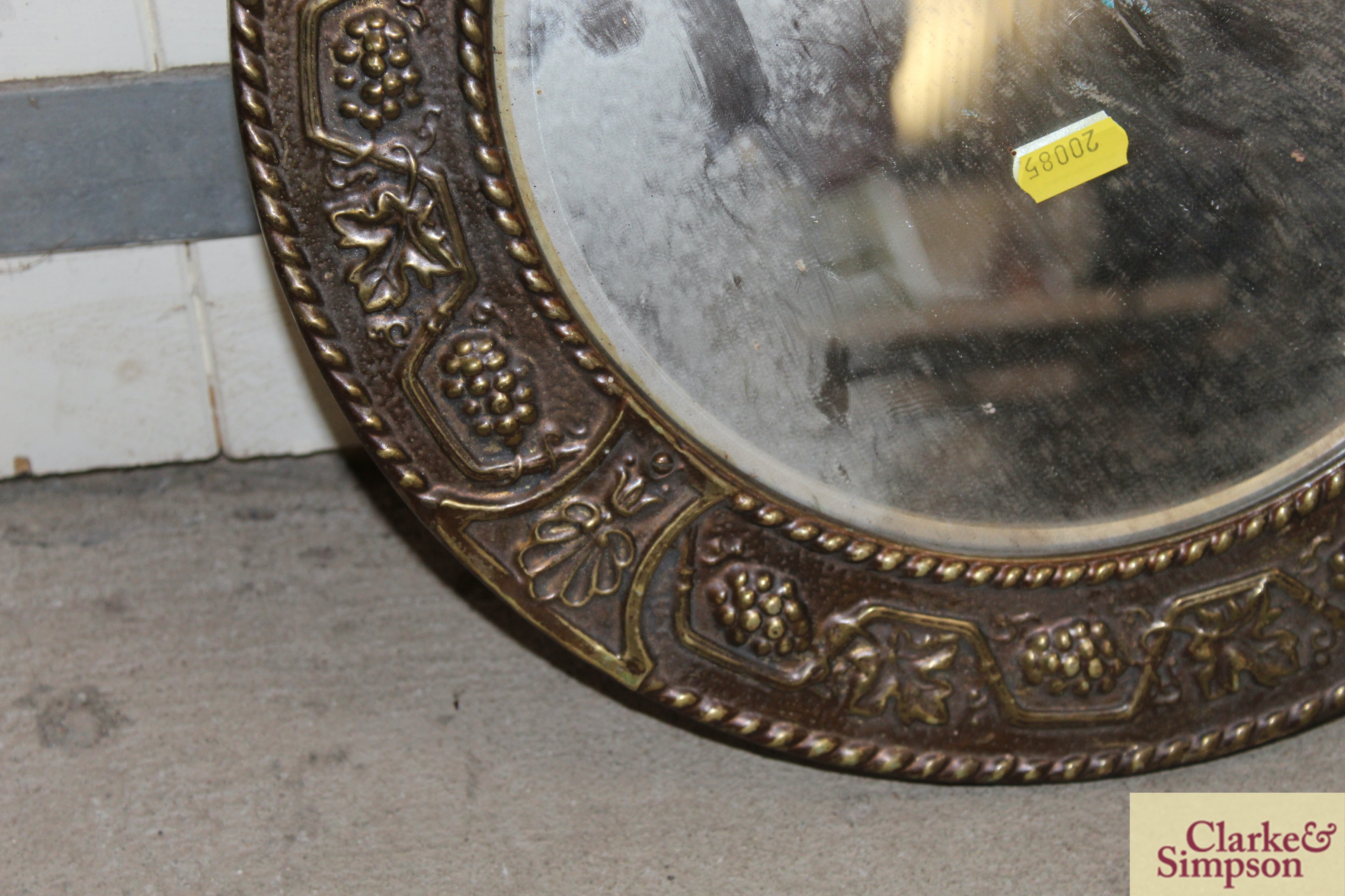 A circular brass framed bevel edged wall mirror wi - Image 4 of 5