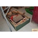 A quantity of vintage tools including shoe last, d