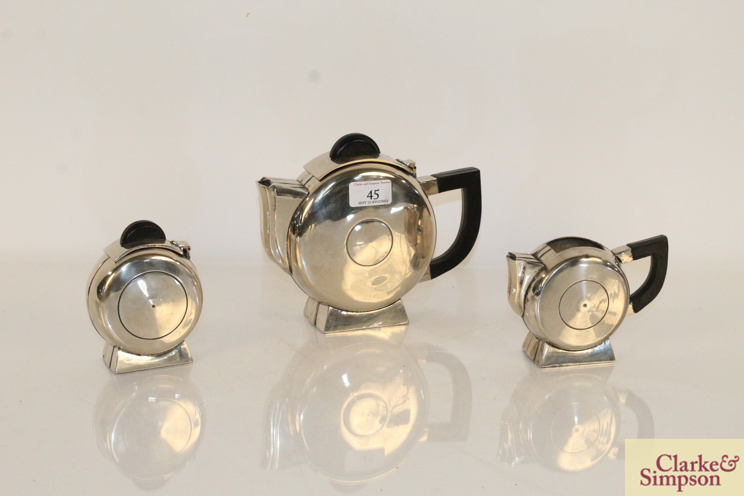 An Art Deco plated three piece tea set