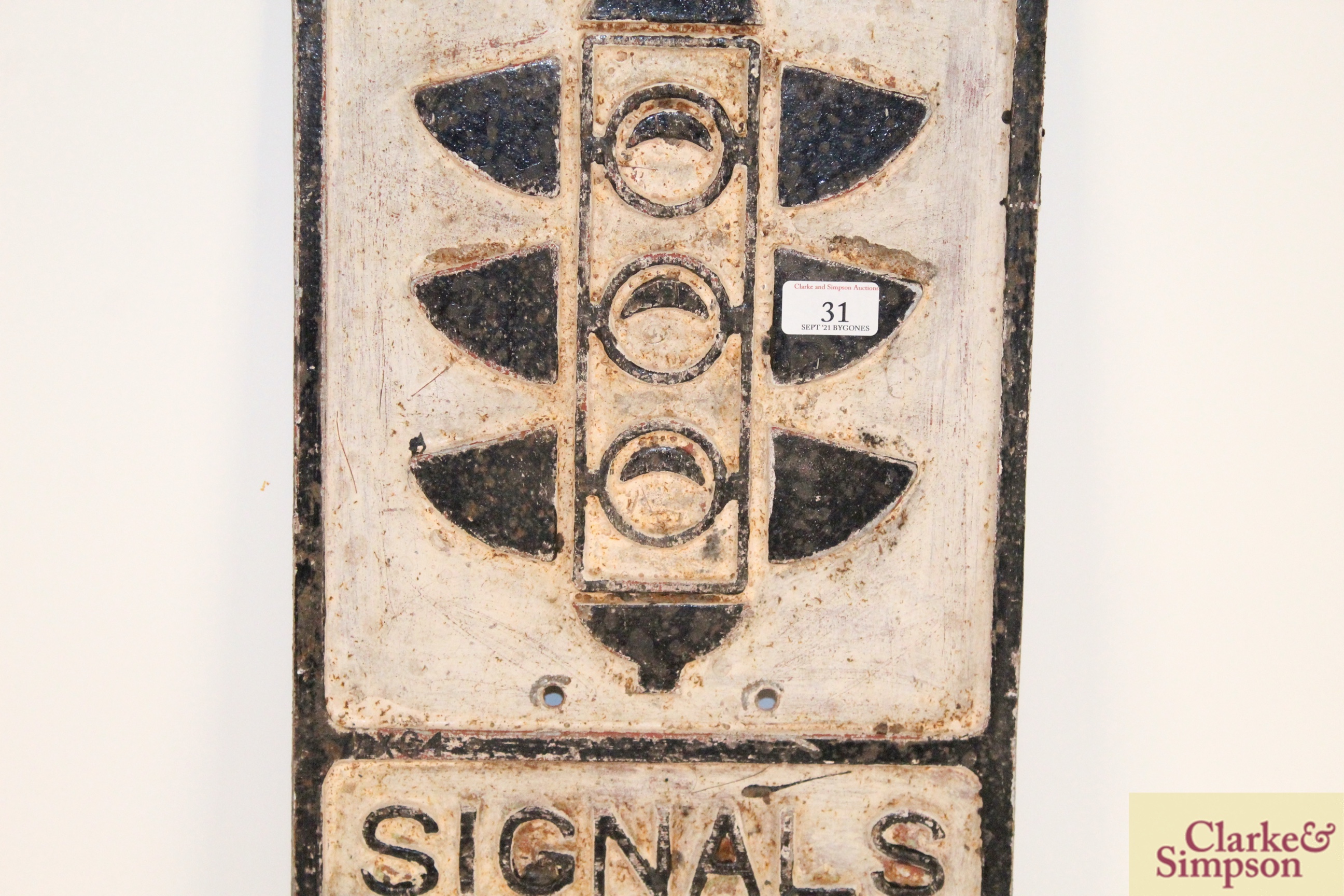 A cast metal road sign "Signals Ahead", 21" x 12" - Image 3 of 5