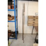 Two Ethnic wooden and metal spears, 86" and 88" ap