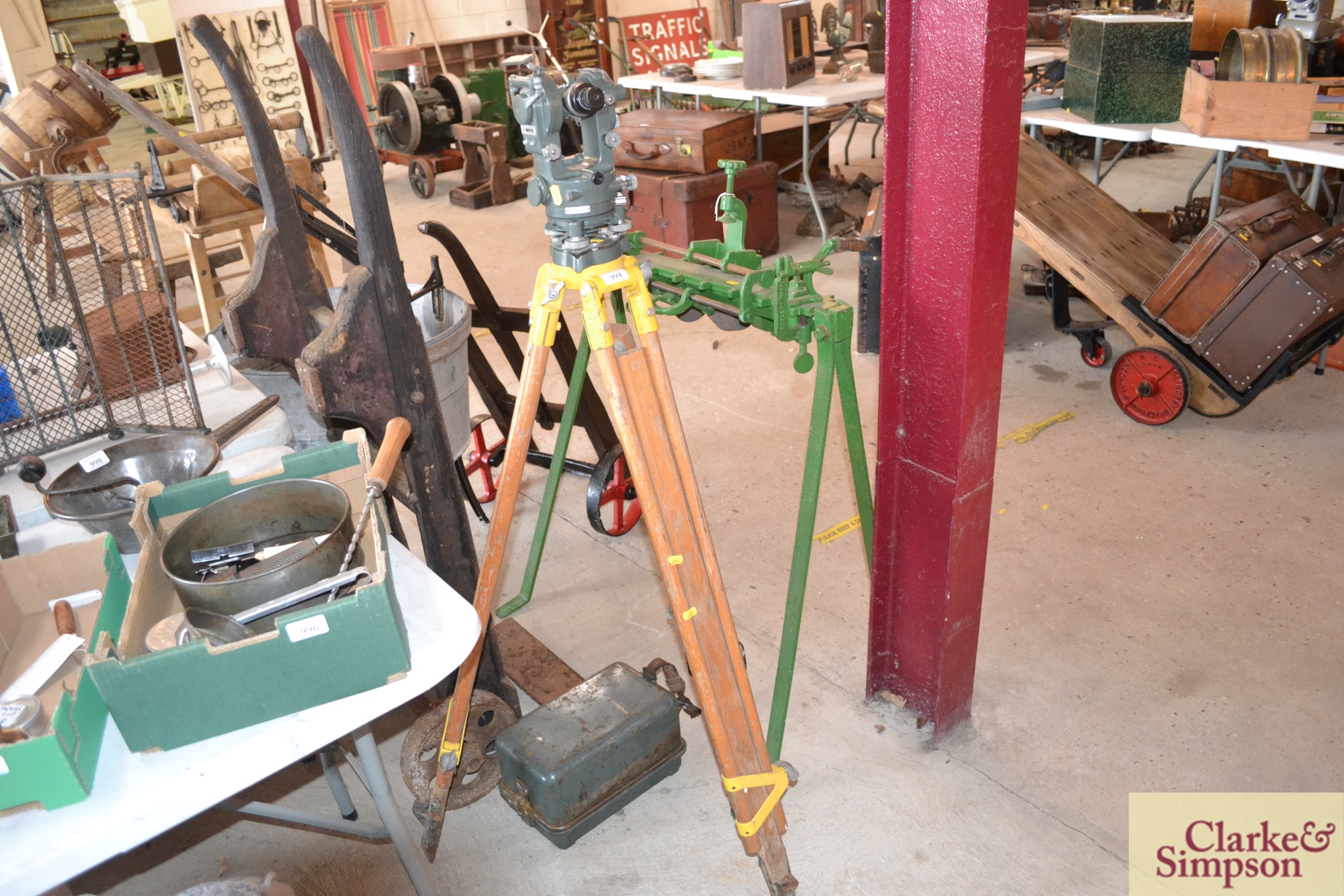 A Watts theodolite on tripod adjustable stand comp