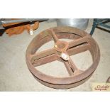 Two cast iron wheels