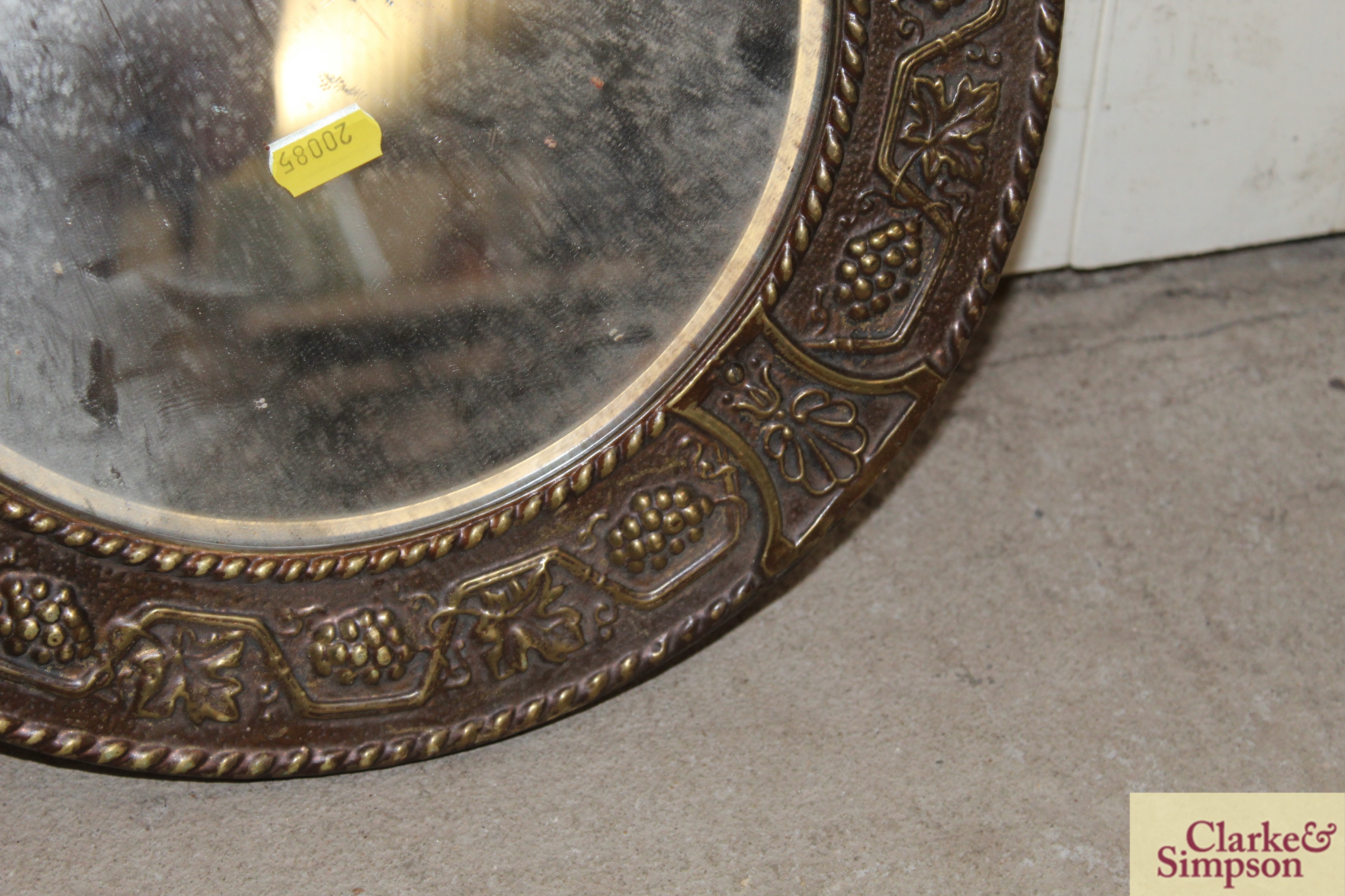 A circular brass framed bevel edged wall mirror wi - Image 3 of 5
