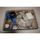 A box of costume jewellery to include wrist watche