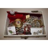 A box and contents of various costume jewellery, c