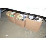 Three large boxes of kitchenalia; enamel ware etc